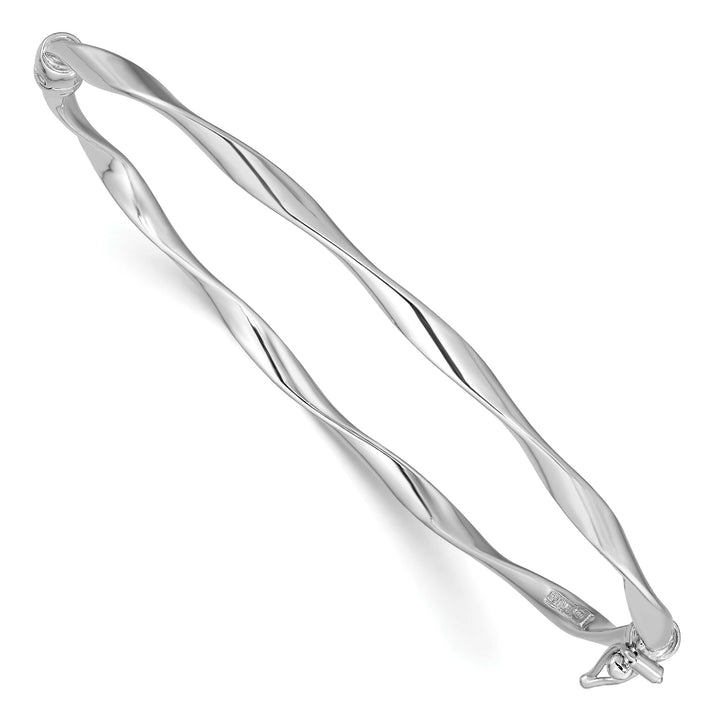 Sterling Silver Rhodium-plated Polished Twisted 3mm Hinged Bangle