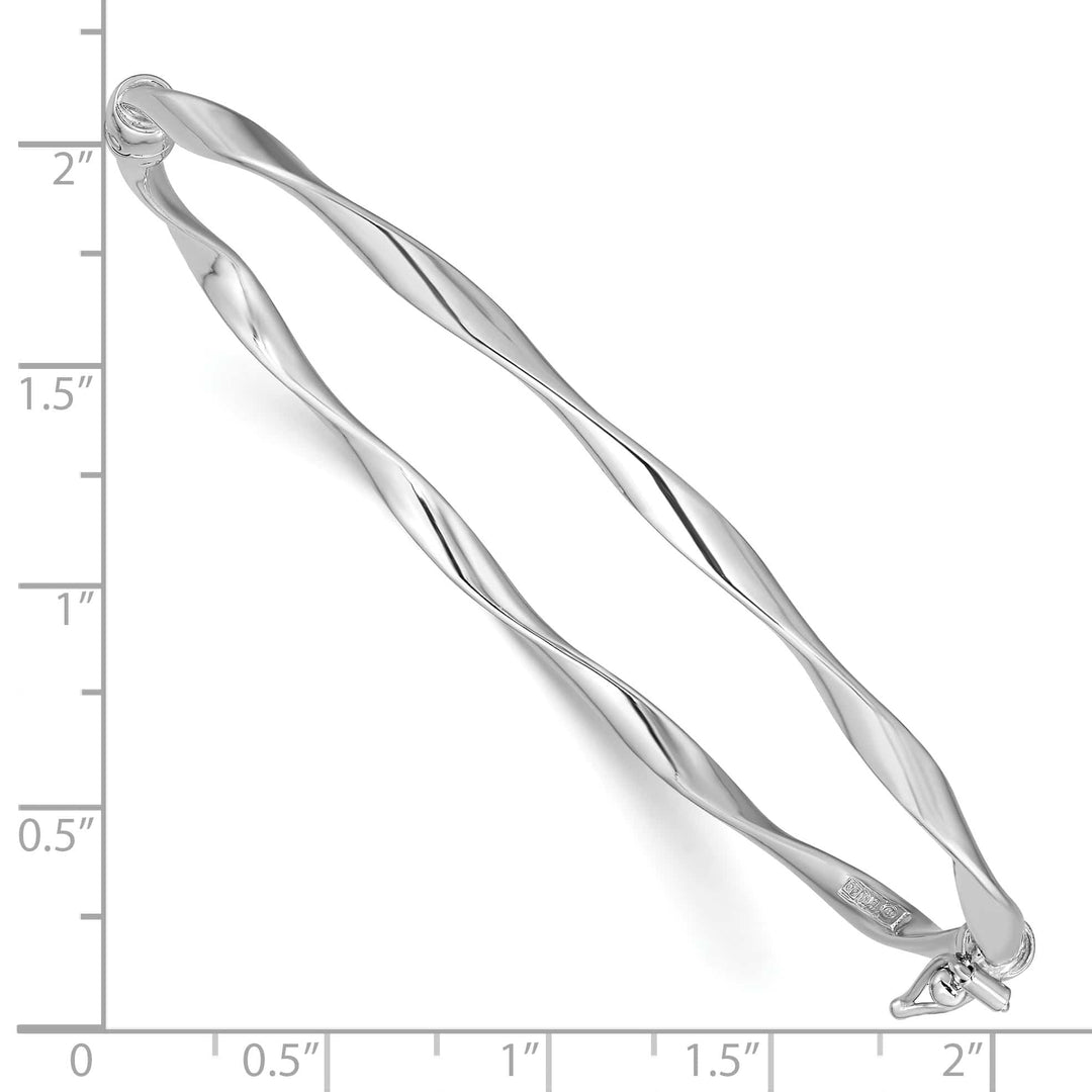 Sterling Silver Rhodium-plated Polished Twisted 3mm Hinged Bangle