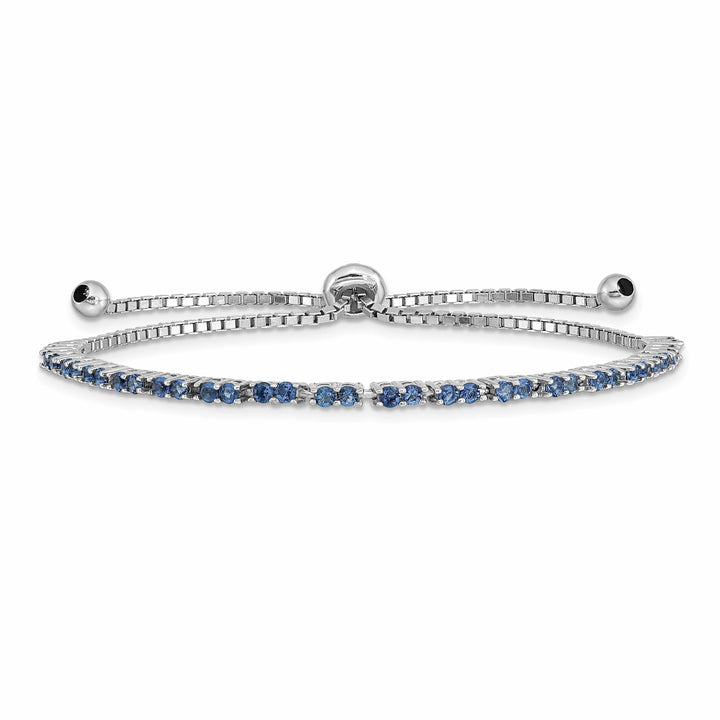 Sterling Silver Rhodium-plated September Blue CZ Bolo Bracelet