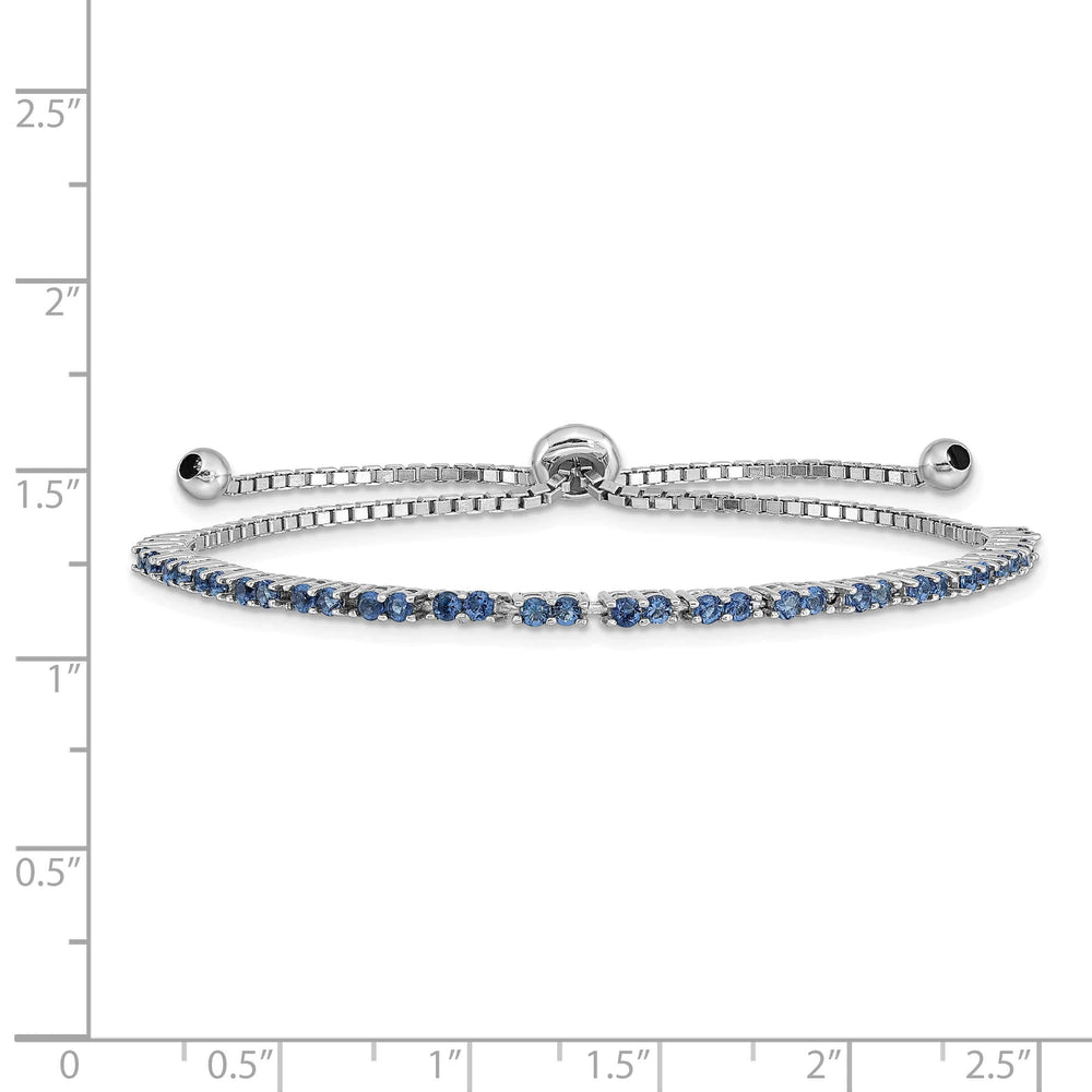 Sterling Silver Rhodium-plated September Blue CZ Bolo Bracelet
