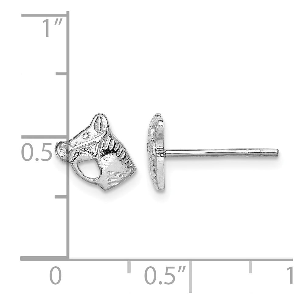 Sterling Silver Rhodium-plated & Textured Horse Head Post Earrings