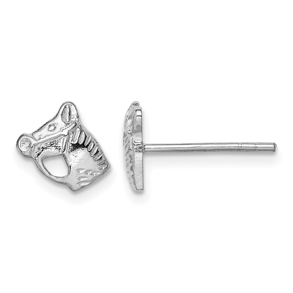 Sterling Silver Rhodium-plated & Textured Horse Head Post Earrings
