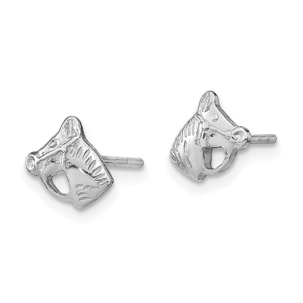 Sterling Silver Rhodium-plated & Textured Horse Head Post Earrings