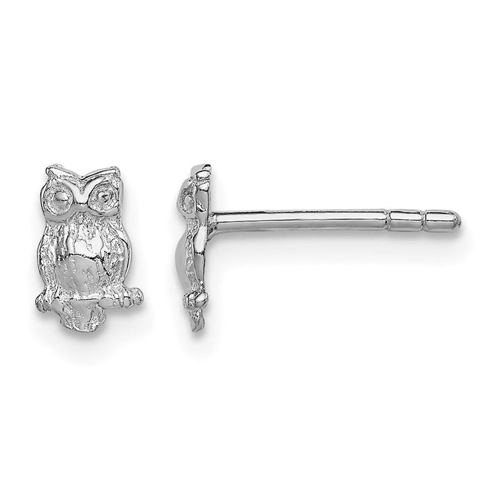 Sterling Silver Rhodium-plated & Textured Owl Petite Post Earrings