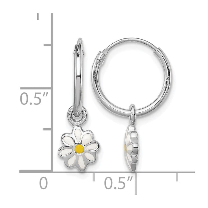 Sterling Silver Rhodium-plated Yellow & White Enameled Daisy Earrings