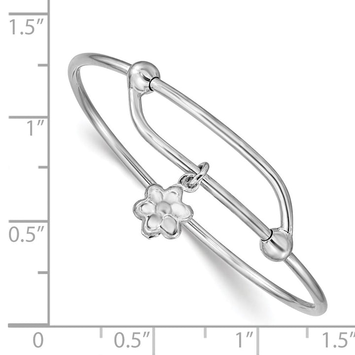 Sterling Silver Rhodium with Dangle Flower Small Adj/Expand Bangle
