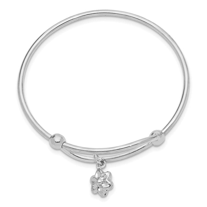 Sterling Silver Rhodium with Dangle Flower Small Adj/Expand Bangle