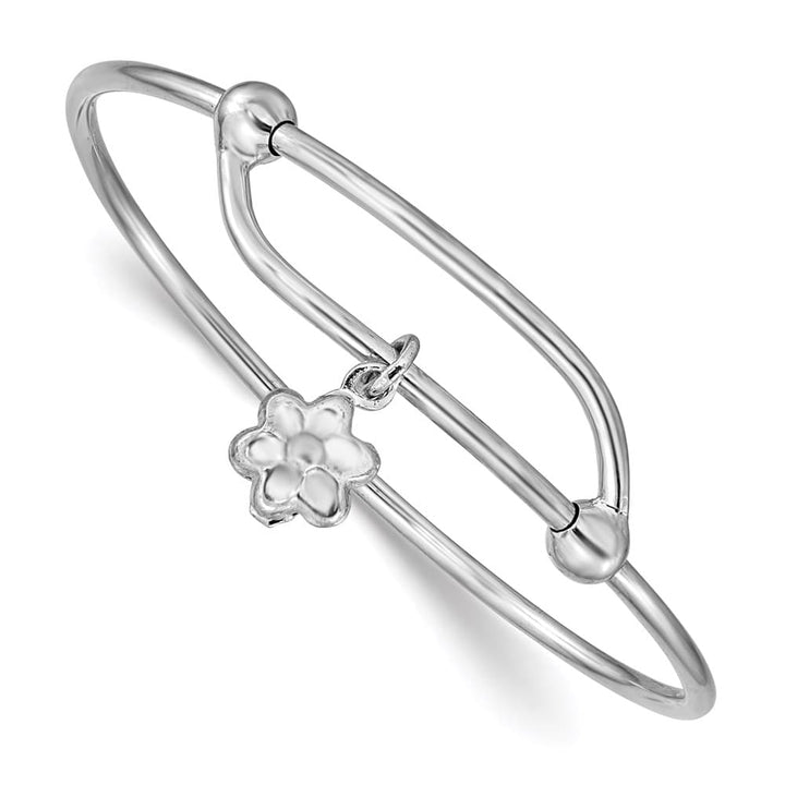 Sterling Silver Rhodium with Dangle Flower Small Adj/Expand Bangle