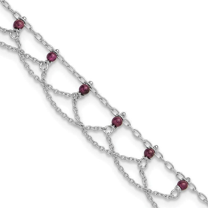 Sterling Silver Rhodolite Garnet Anklet — .925 sterling silver, 10 inches long, 1 mm wide, spring ring clasp, 3.54 g