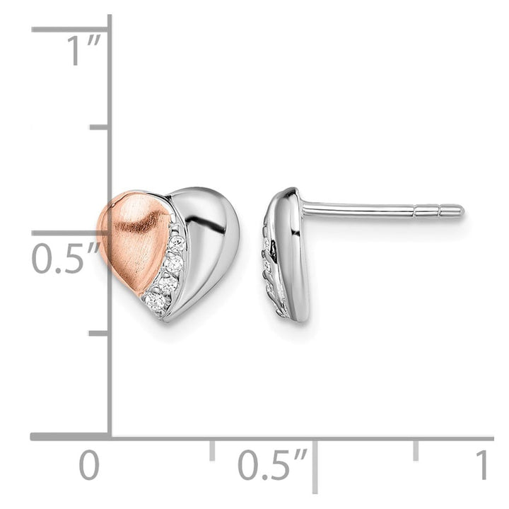 Sterling Silver Rose Gold-Tone CZ Heart Post Earrings