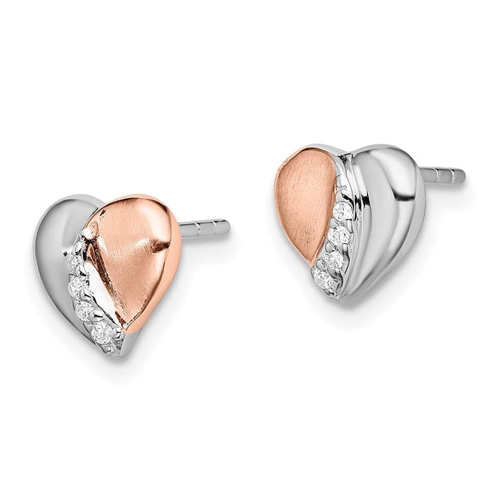 Sterling Silver Rose Gold-Tone CZ Heart Post Earrings