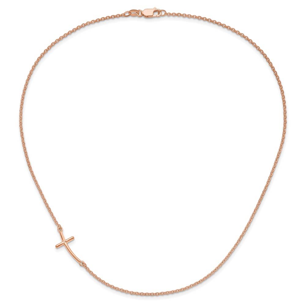 Sterling Silver Rose Gold-tone Large Sideways Cross 19 inch Necklace