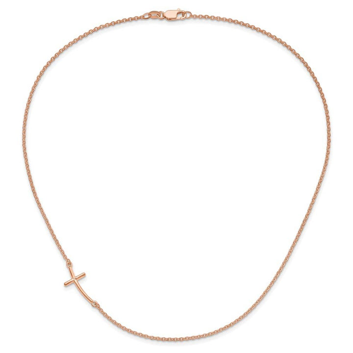 Sterling Silver Rose Gold-tone Large Sideways Cross 19 inch Necklace