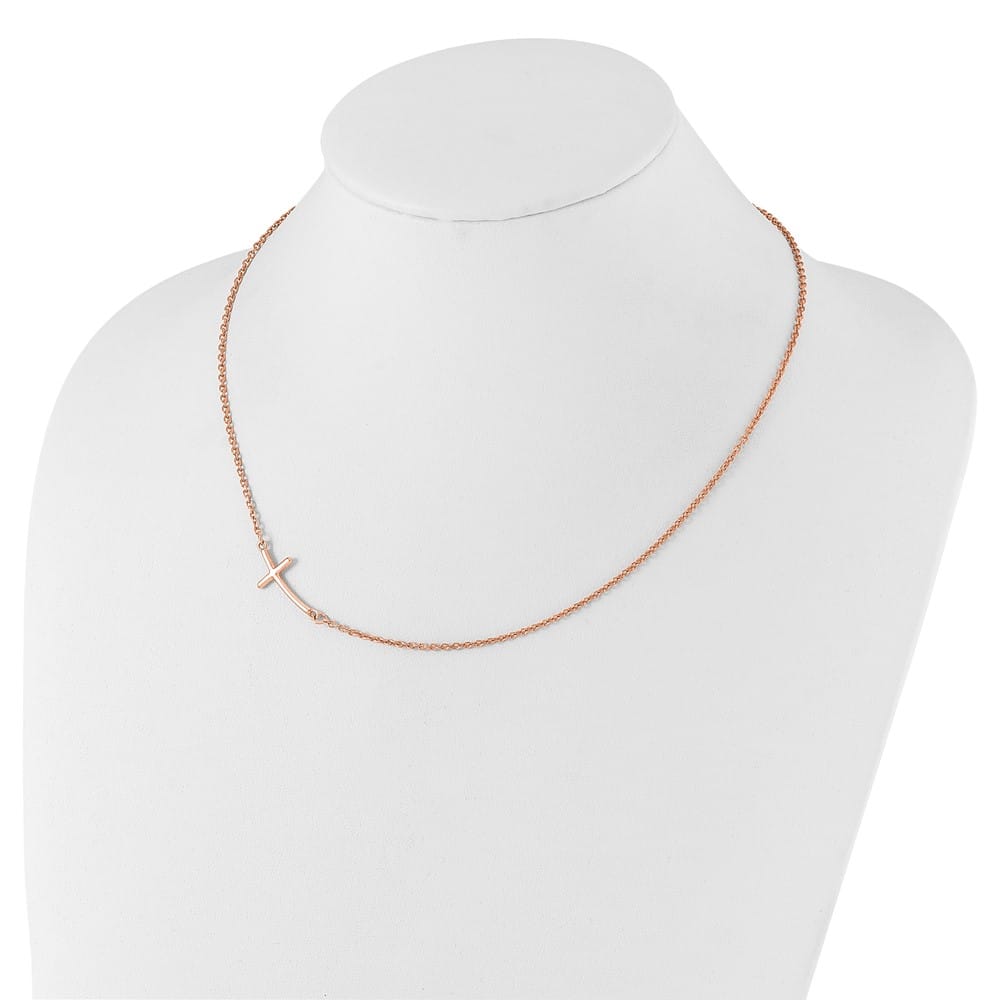 Sterling Silver Rose Gold-tone Large Sideways Cross 19 inch Necklace
