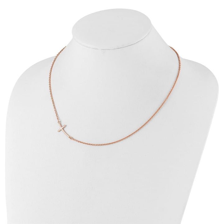 Sterling Silver Rose Gold-tone Large Sideways Cross 19 inch Necklace
