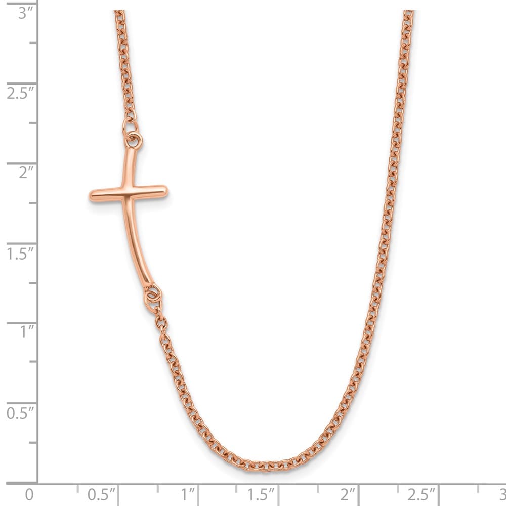 Sterling Silver Rose Gold-tone Large Sideways Cross 19 inch Necklace