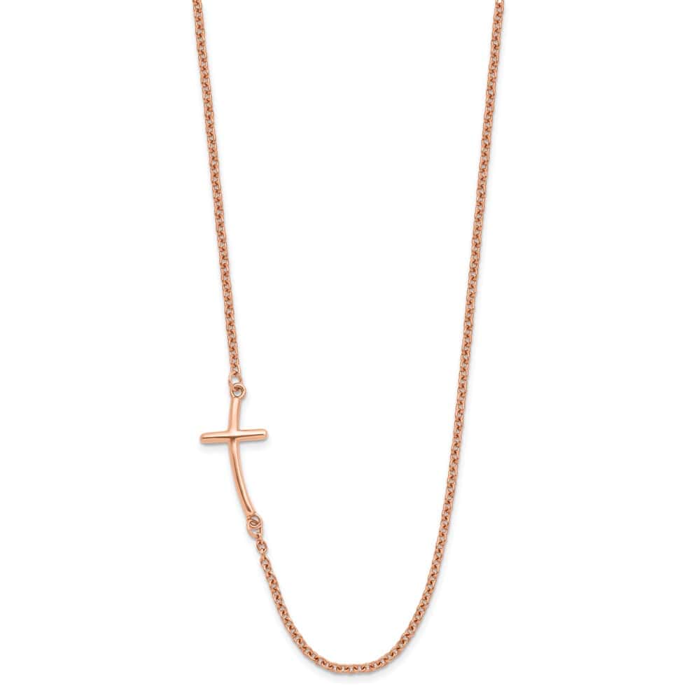 Sterling Silver Rose Gold-tone Large Sideways Cross 19 inch Necklace