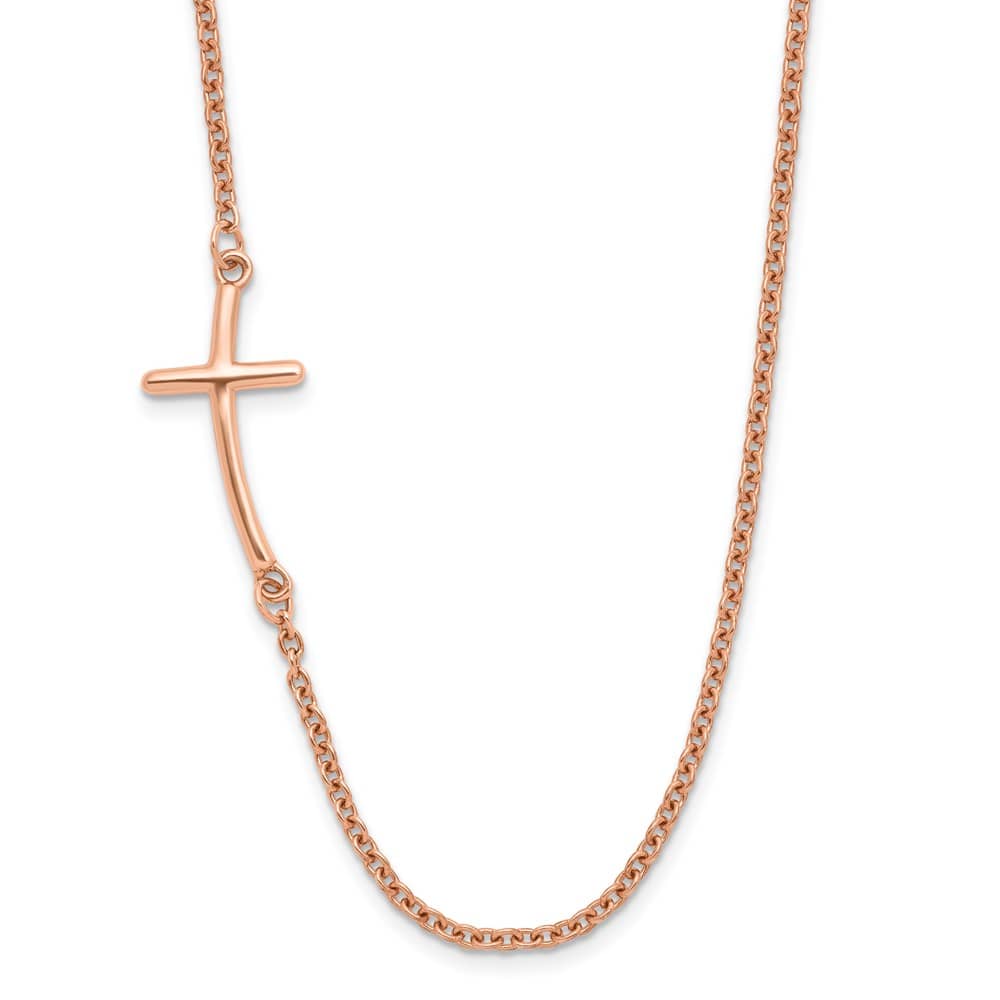 Sterling Silver Rose Gold-tone Large Sideways Cross 19 inch Necklace