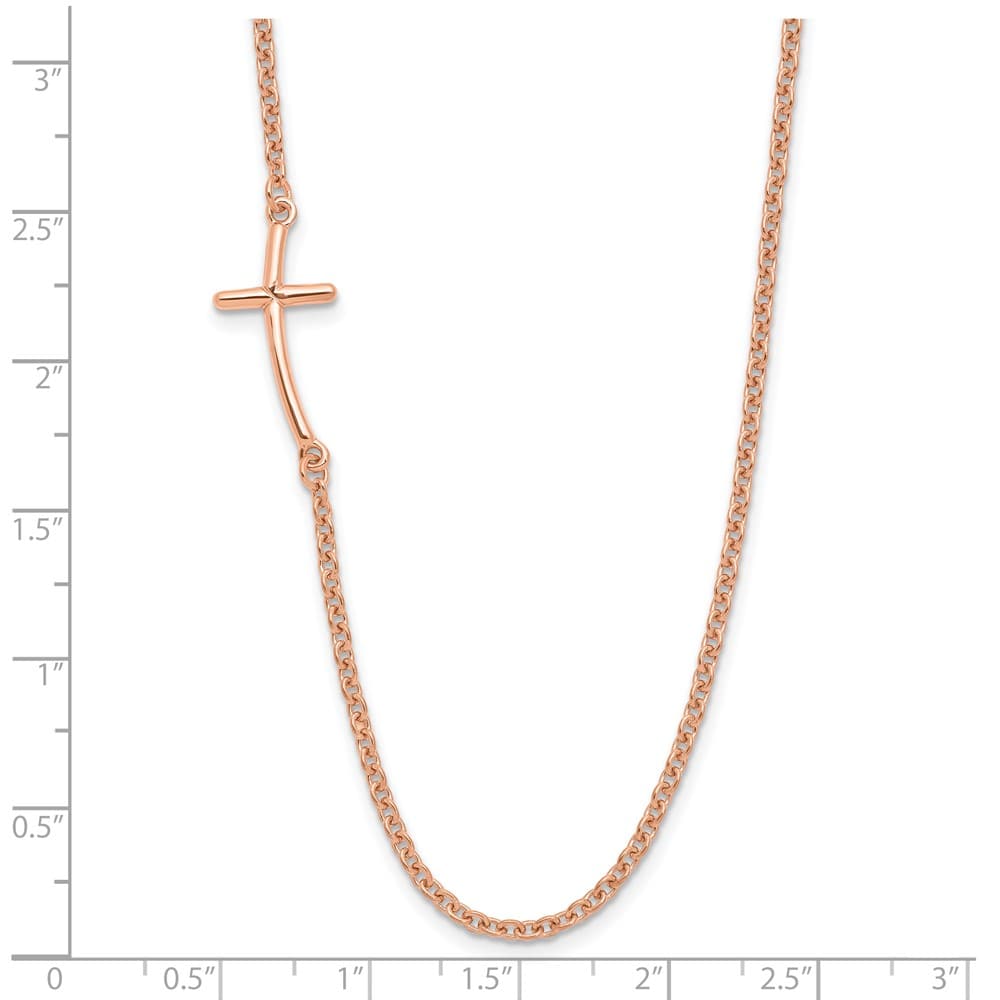 Sterling Silver Rose Gold-tone Small Sideways Cross 19 inch Necklace