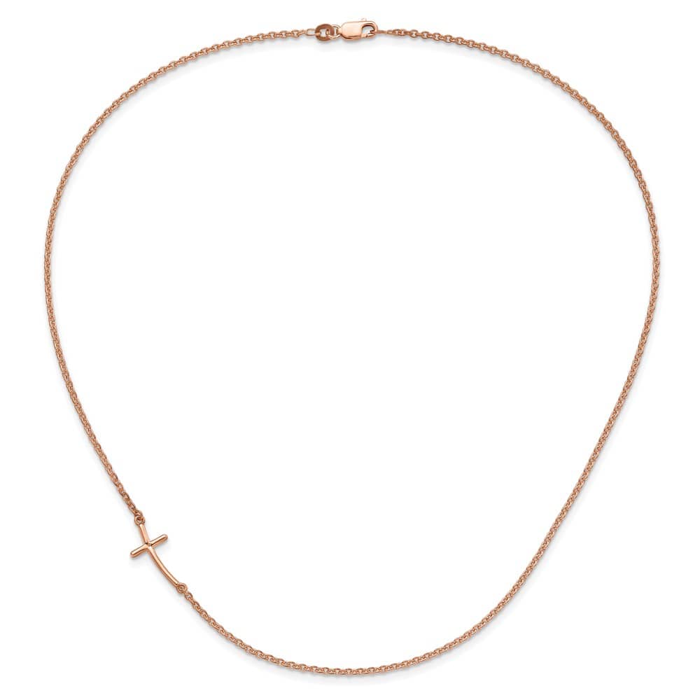 Sterling Silver Rose Gold-tone Small Sideways Cross 19 inch Necklace