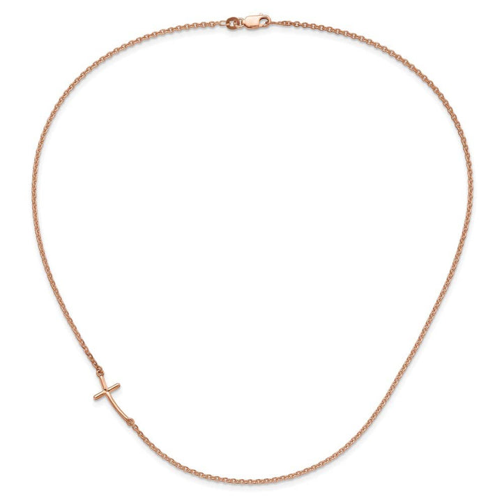 Sterling Silver Rose Gold-tone Small Sideways Cross 19 inch Necklace