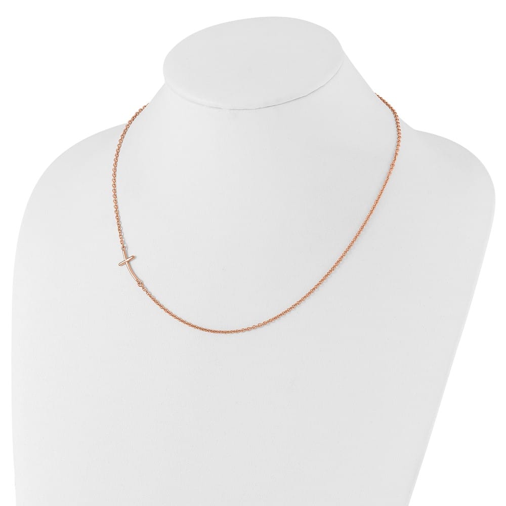Sterling Silver Rose Gold-tone Small Sideways Cross 19 inch Necklace