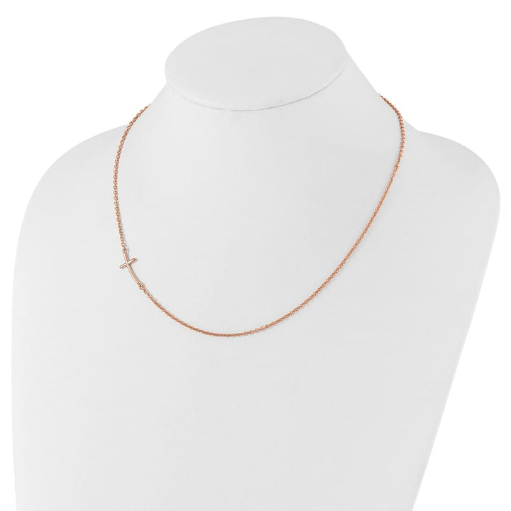 Sterling Silver Rose Gold-tone Small Sideways Cross 19 inch Necklace