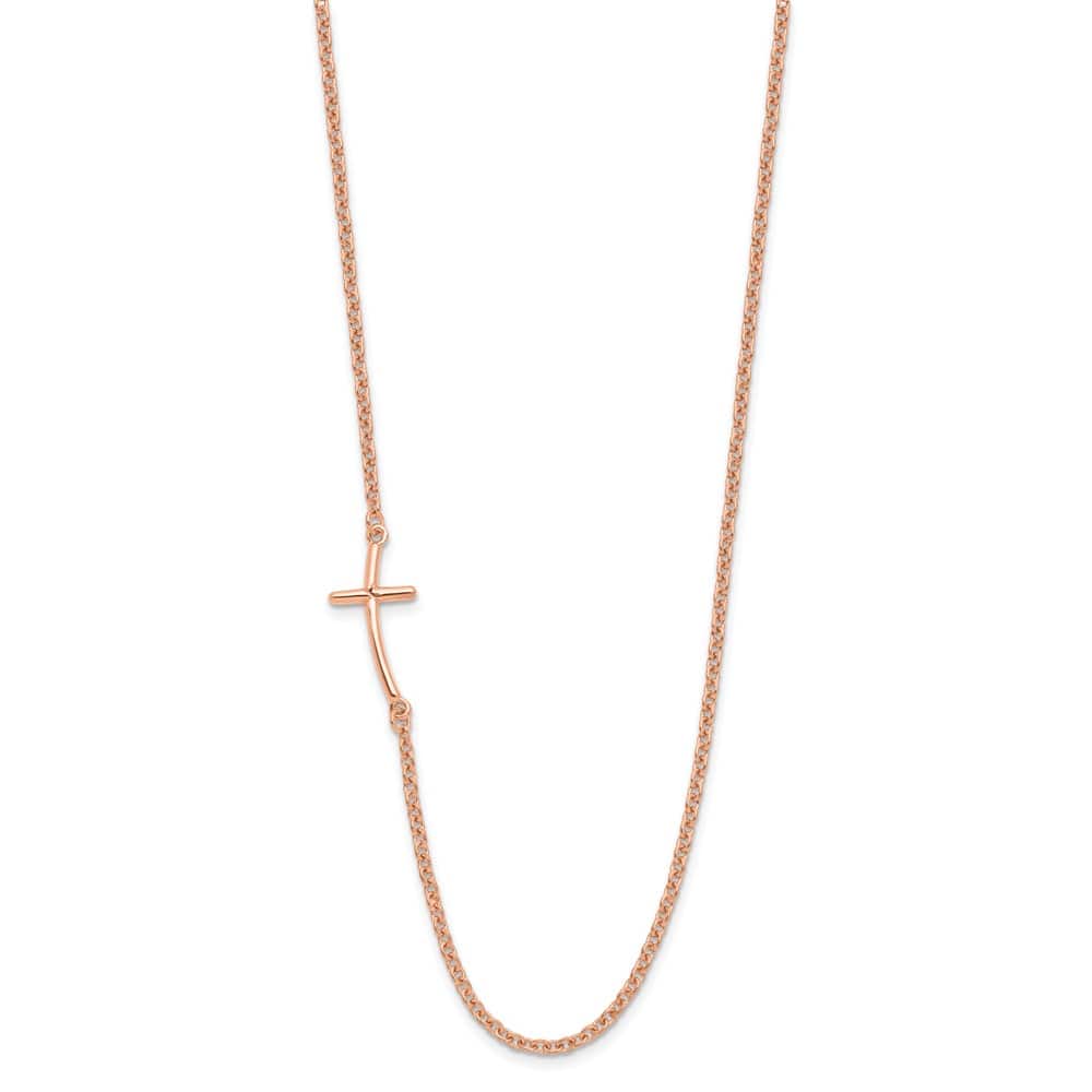 Sterling Silver Rose Gold-tone Small Sideways Cross 19 inch Necklace