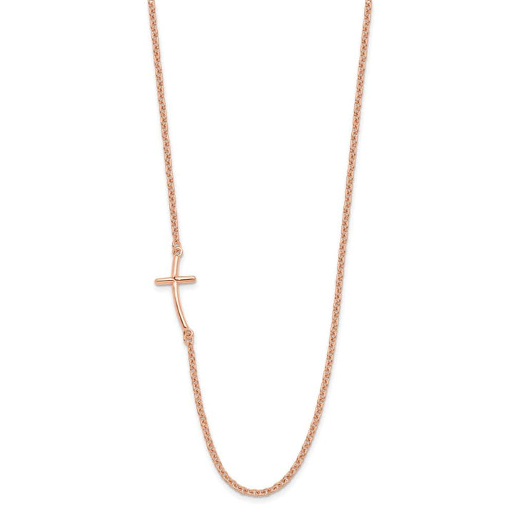 Sterling Silver Rose Gold-tone Small Sideways Cross 19 inch Necklace