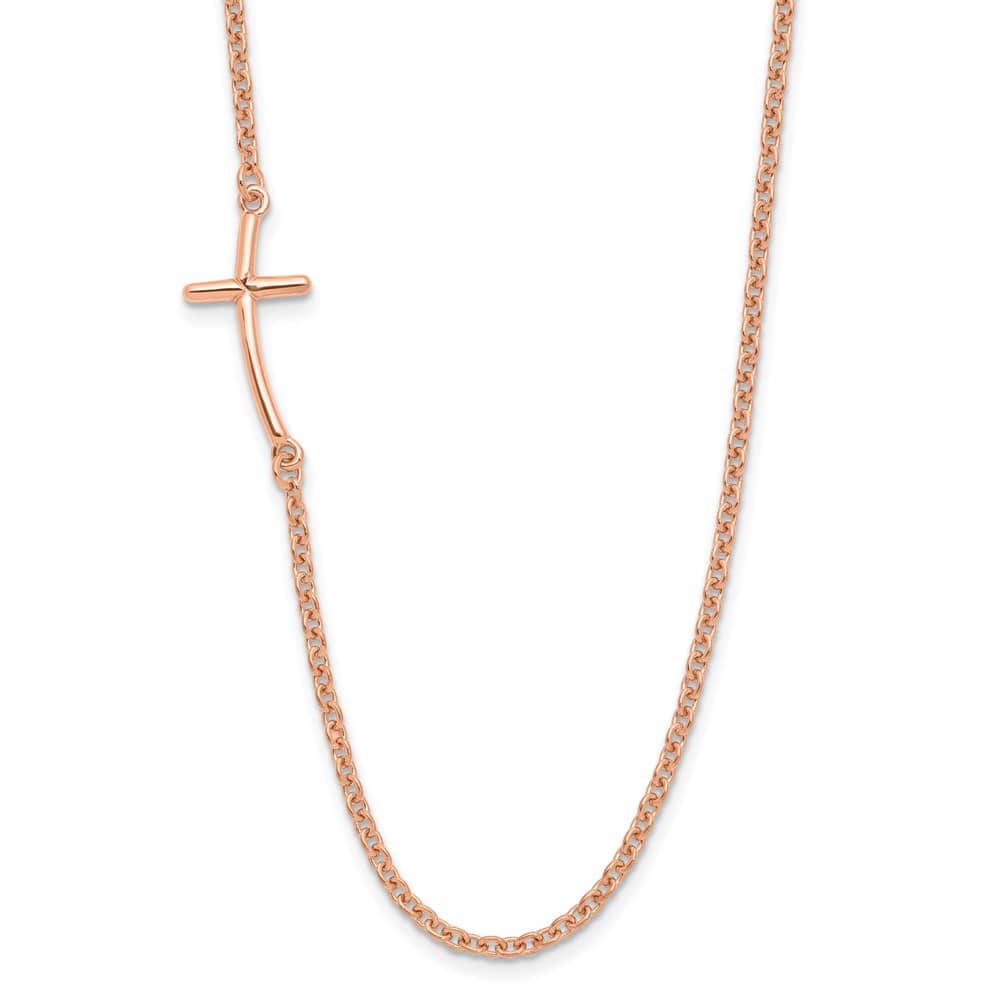 Sterling Silver Rose Gold-tone Small Sideways Cross 19 inch Necklace