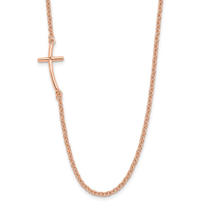 Sterling Silver Rose Gold-tone Small Sideways Cross 19 inch Necklace