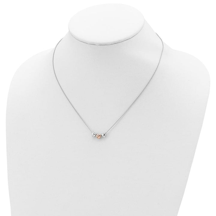 Sterling Silver Rose-Tone 3-Hearts with .75 Extension Necklace