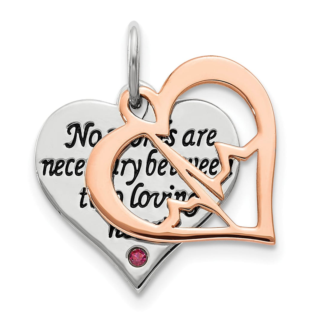 Sterling Silver Rose-tone CZ Double Talking Heart Charm