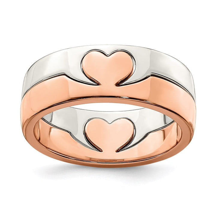 Sterling Silver Rose-tone Double Heart Ring