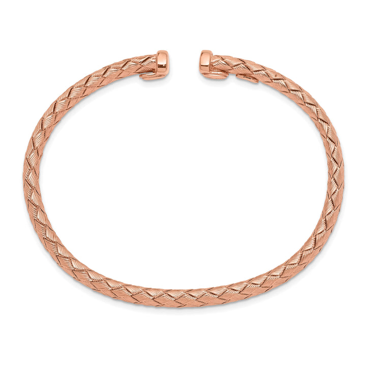 Sterling Silver Rose-tone Polished Braided Texture Flexible Bangle