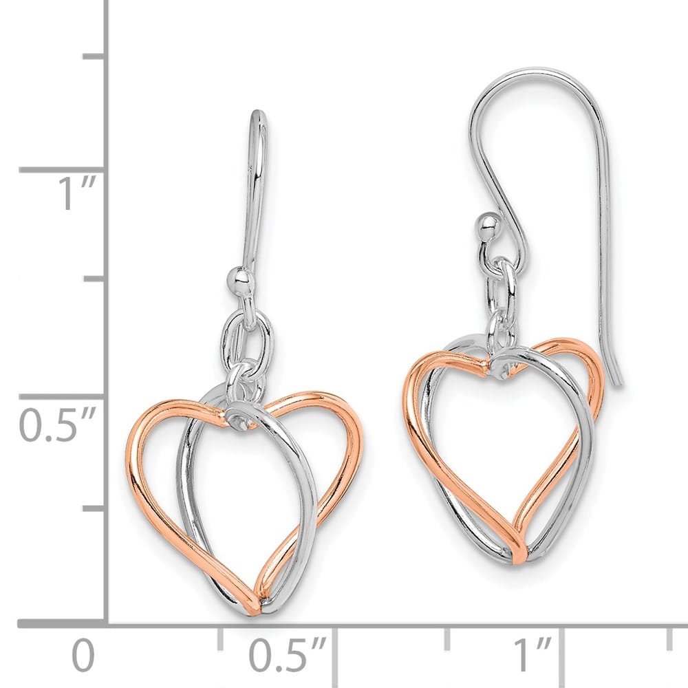 Sterling Silver Rose Vermeil Heart Dangle Earrings