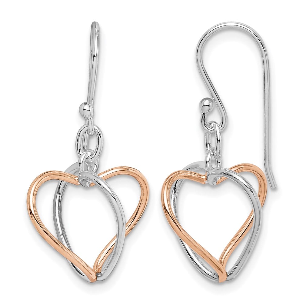 Sterling Silver Rose Vermeil Heart Dangle Earrings