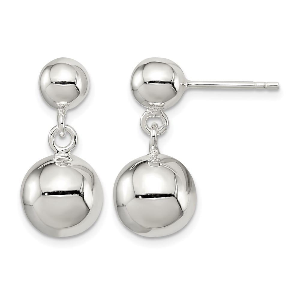 Sterling Silver Round Bead Dangle Post Earrings, view 1 of 4