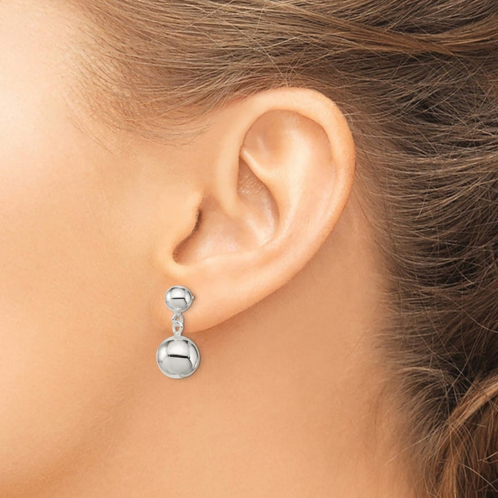 Sterling Silver Round Bead Dangle Post Earrings, view 3 of 4