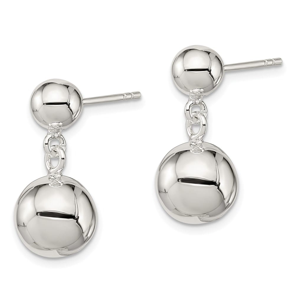 Sterling Silver Round Bead Dangle Post Earrings, view 2 of 4