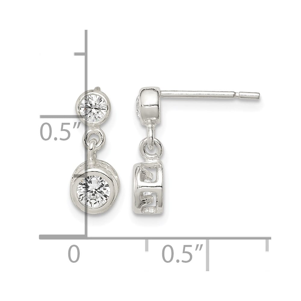 Sterling Silver Round CZ Bezel Set Post Dainty Dangle Earrings, view 4 of 4