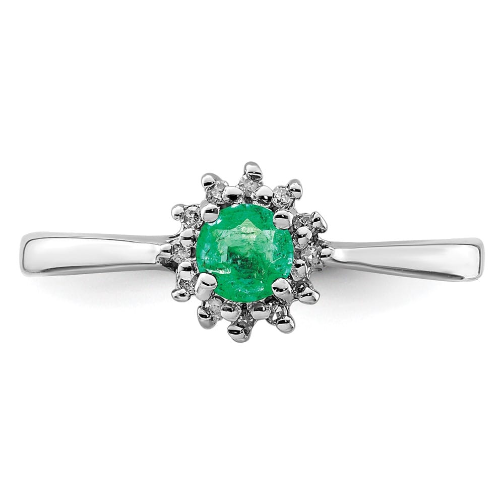 Sterling Silver Round Emerald & Diamond Ring