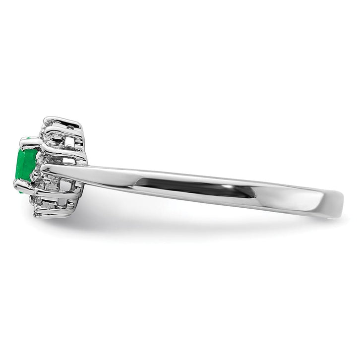 Sterling Silver Round Emerald & Diamond Ring