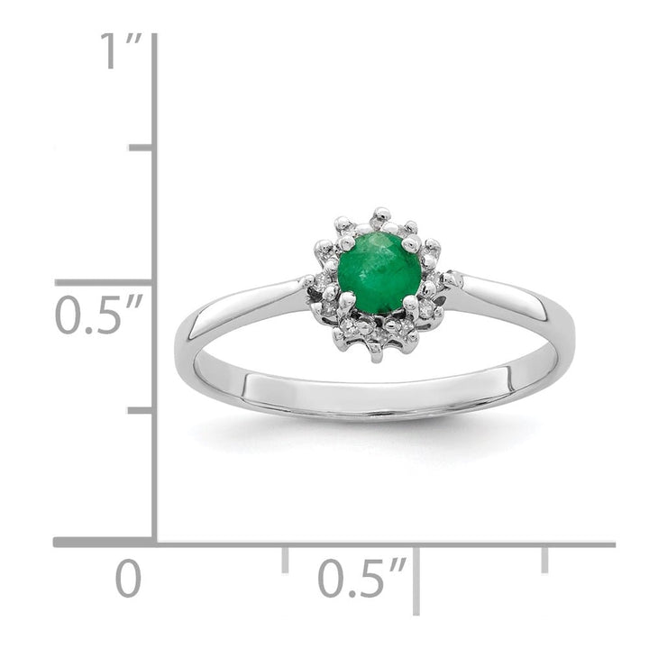 Sterling Silver Round Emerald & Diamond Ring