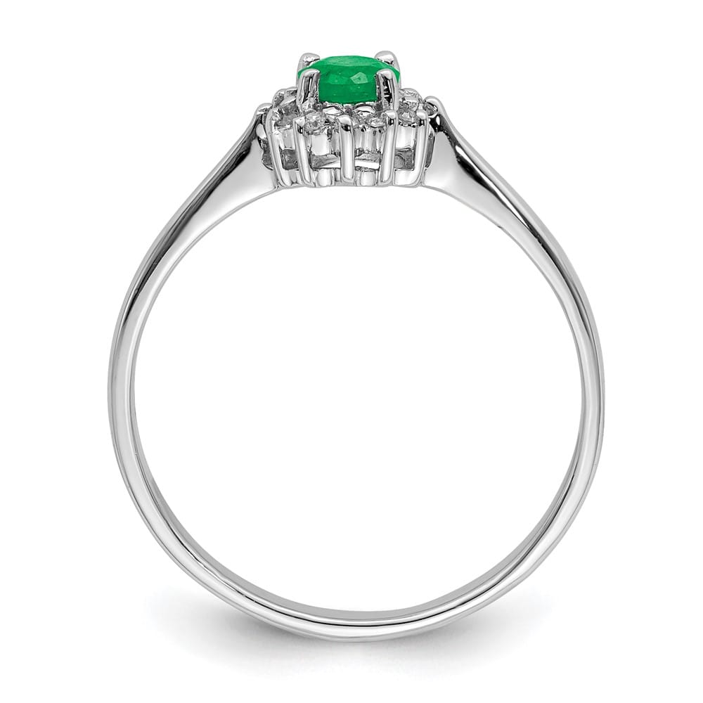 Sterling Silver Round Emerald & Diamond Ring