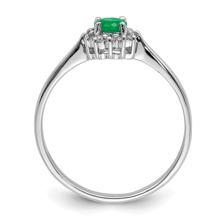 Sterling Silver Round Emerald & Diamond Ring