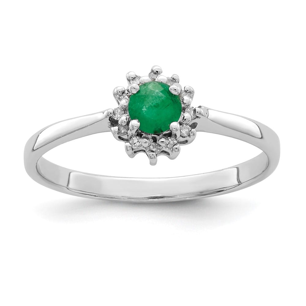 Sterling Silver Round Emerald & Diamond Ring