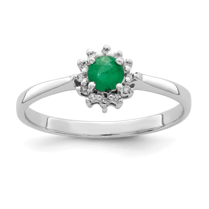 Sterling Silver Round Emerald & Diamond Ring