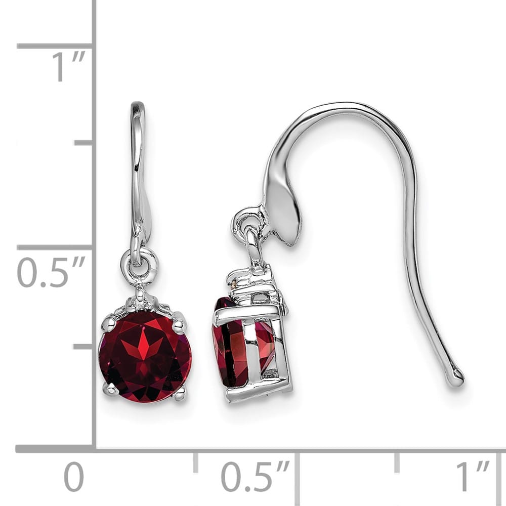 Sterling Silver Round Garnet and Diamond Wire Earrings, view 4 of 4