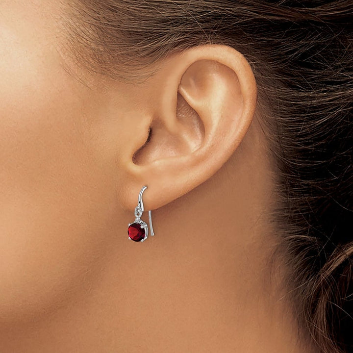Sterling Silver Round Garnet and Diamond Wire Earrings, view 3 of 4